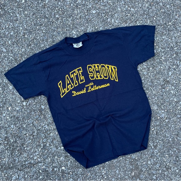 Vintage 90's Late Show With David Letterman Lee 100% Cotton Navy T-Shirt Sz M - Picture 3 of 5